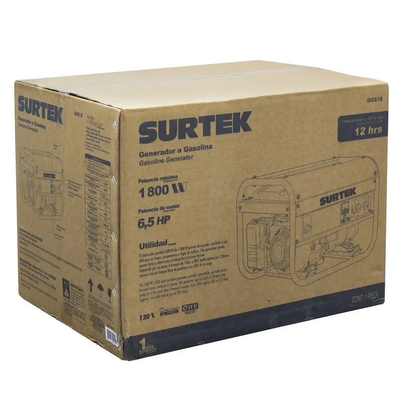 Generador a gasolina 1800 W, 163 cc, voltaje de salida 120 V Surtek