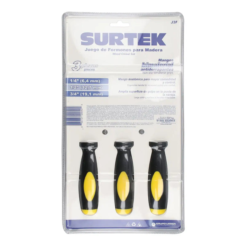 Juego de formones para madera con mango bimaterial Surtek