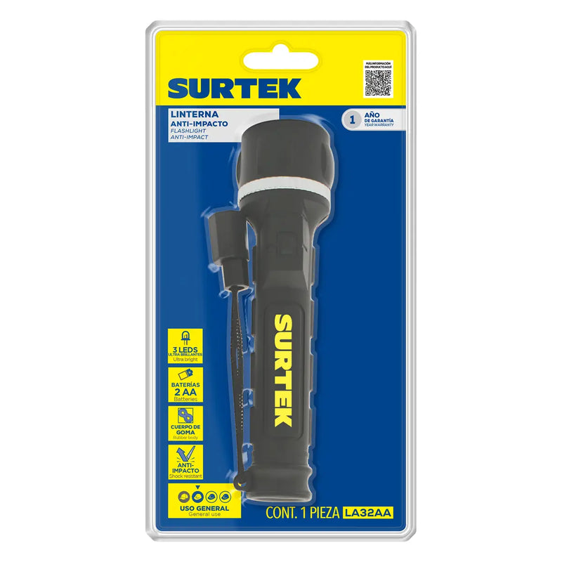 Linterna de LED anti-impacto a baterías, 2 pilas "AA" Surtek