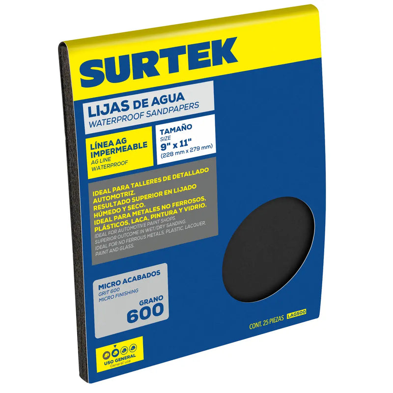 Lija de agua, grano 600 Surtek