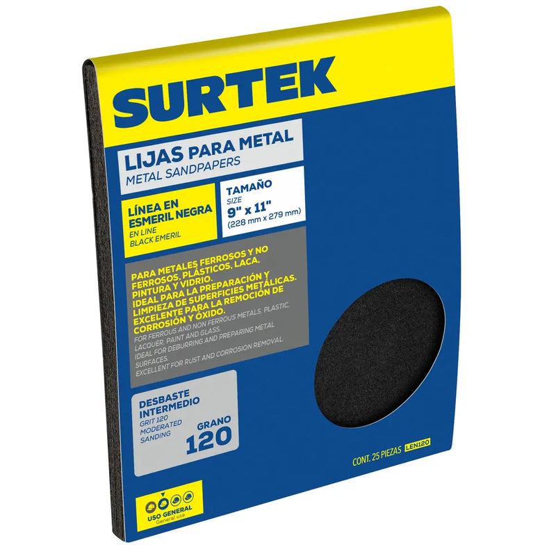 Lija negra para esmeril, grano 120 Surtek