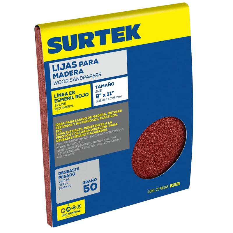 Lija roja para esmeril, grano 50 Surtek