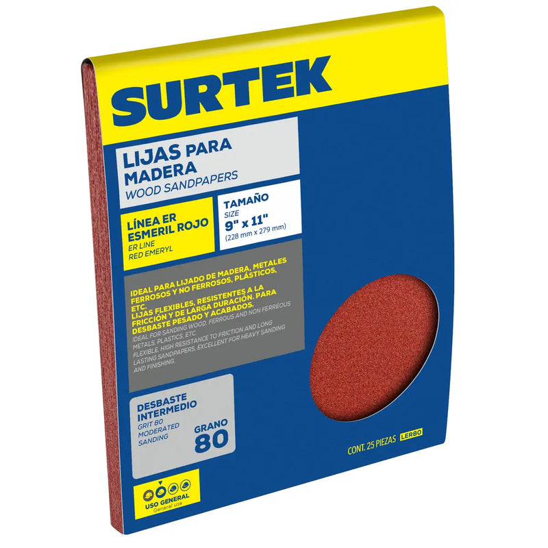 Lija roja para esmeril, grano 80 Surtek