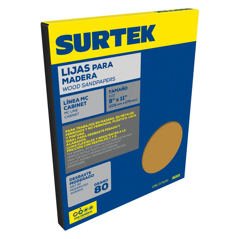 Lija panel cabinet para madera, grano 80 Surtek