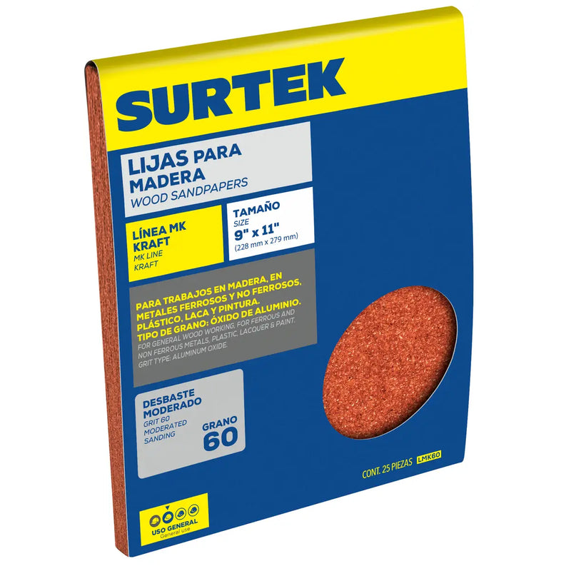 Lija panel kraft para madera, grano 60 Surtek