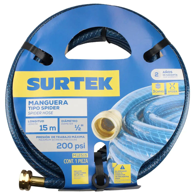 Manguera para jardín tejido spider con conector metálico 1/2", 15 m Surtek