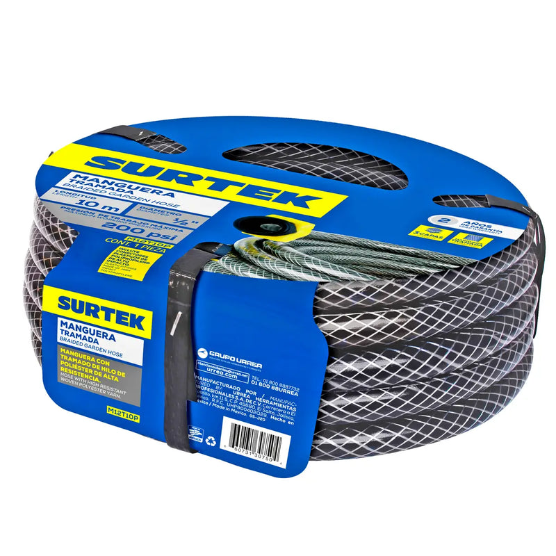 Manguera para jardín tramada gris con conector plásticos 1/2", 10 m Surtek