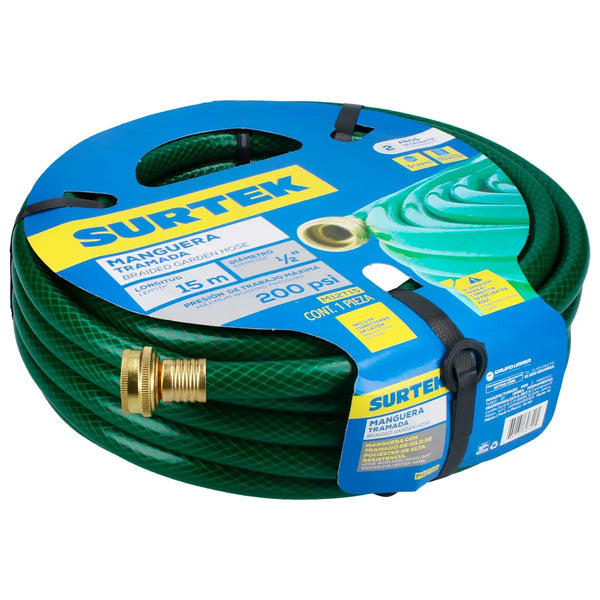Manguera para jardín tramada con conector metálico 1/2", 15 m Surtek