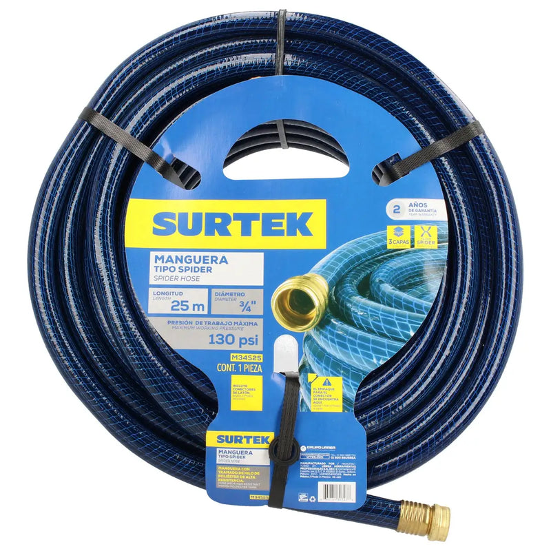 Manguera para jardín tejido spider con conector metálico 3/4", 25 m Surtek