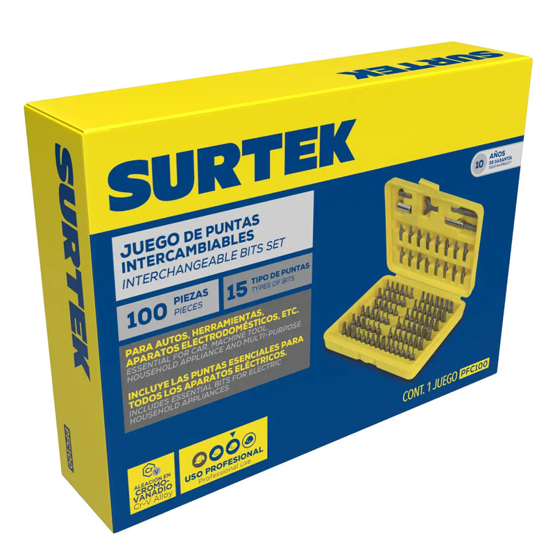 Juego combinado de puntas hexágono de 1/4", 100 piezas Surtek