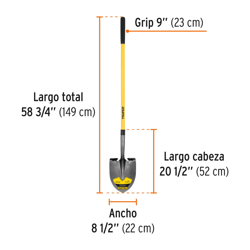 Pala redonda - mango largo de fibra de vidrio 48"