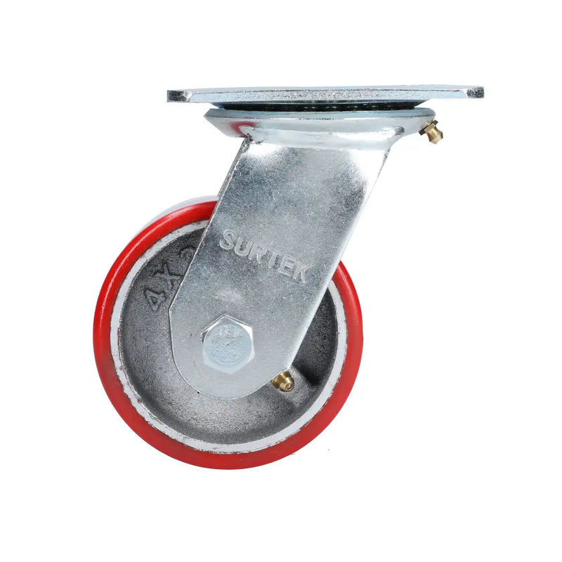 Rodaja de fierro con poliuretano rojo giratoria 4" Surtek