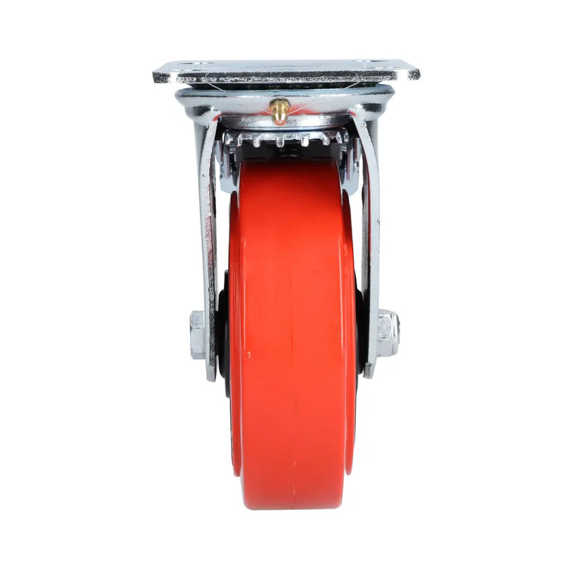 Rodaja de poliuretano rojo giratoria con freno 6" Surtek