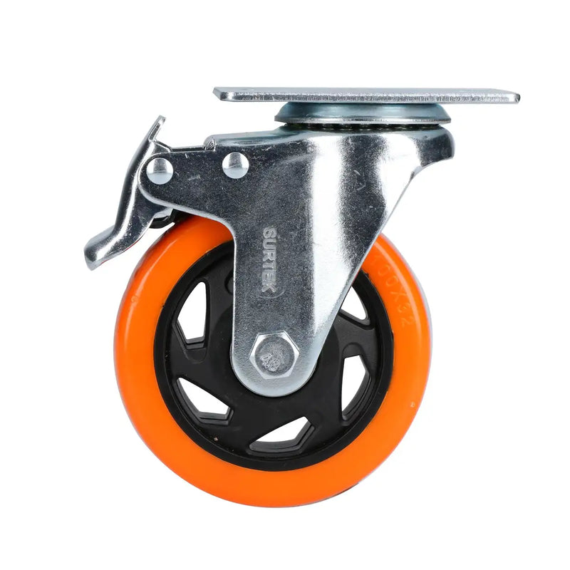 Rodaja de PVC naranja giratoria con freno 4" Surtek