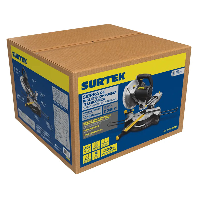 Sierra de inglete telescópica 10" 2000 W 120 V, 4500 RPM Surtek