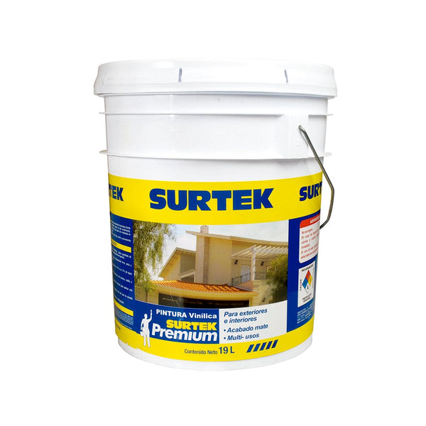 Cubeta de pintura vinílica premium 19 Lt color blanco Surtek