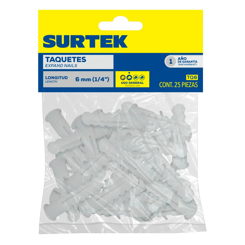 Taquete blanco 1/4", 25 piezas Surtek