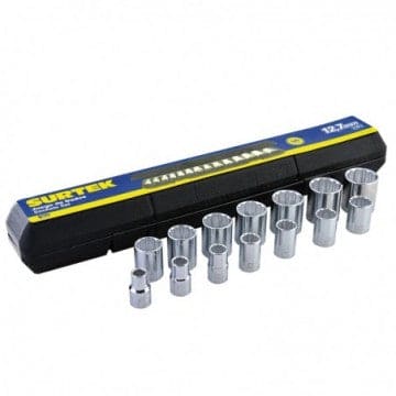 Juego de dados cuadro de 1/2" métricos, 12 puntas, 14 piezas Surtek
