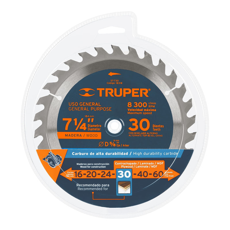 Disco Para Sierra Circular 030D Truper 7 1/4 X 5/8 ST-730