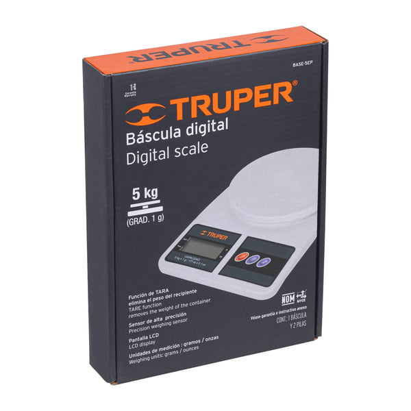 Bascula Digital Para Cocina 15161 Truper 5 Kg BASE-5EP